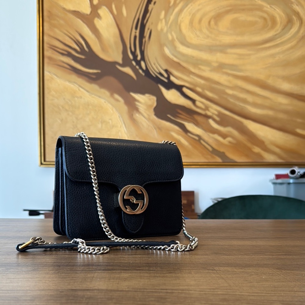 Gucci Black Leather Chain Bag
